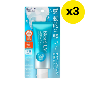 [대용량] 비오레 UV 아쿠아 리치 워터 리 에센스 85g (일반 제품의 1.7 배) 선크림 SPF50 + / PA ++++, 70g, 3개