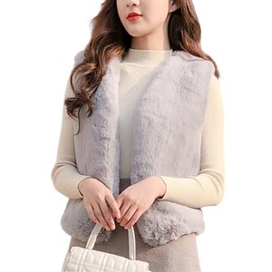 여성 가을겨울 퍼조끼 숏 뽀그리 모조 토끼털 민소매 코트 Women's vest