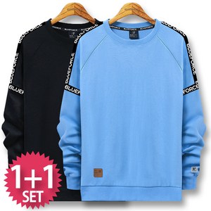 블루포스 디텔리 맨투맨 1+1세트 2장 묶음 [국내생산] 무지 레터링 남여공용 라운드 티셔츠