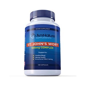 Sale AmNatue St. Johns Wot 500mg 100 Capsules Saint Johns Wot Extact fo Positive Mood Suppot- Pomotes Mental Health and Emotional Well-Being, 100정, 1개