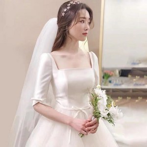 본식 웨딩드레스 진주 드레스 여신 레이스 부소매 스몰 스냅촬영