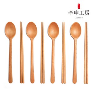 [이신공방] 국산 천연오일 내추럴 나무수저 려 (케이스포함), 내추럴 나무수저 려 4인세트