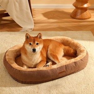 댕스랩 강아지 타원형 극세사 방석, 브라운, 1개
