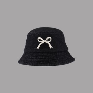 춘게엘 여성 봄여름 리본 자수 캡 선바이저 데님 빈티지 벙거지 모자 dng7006-3741