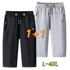 1+1세일 남성 여름 순면 캐주얼 밴딩팬츠 7부 스윗팬츠 트레이닝복 운동바지 루즈핏 남자반바지