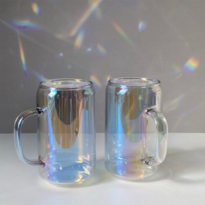 설렘리빙 홀로그램 오로라 내열 사각 유리컵 맥주컵 맥주잔 찻잔 대용량 컵 380ml 500ml 530ml, 캔비어380ml, 1개
