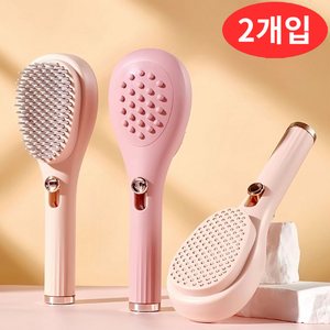 바바이인 엉킴방지 원터치 머리카락 제거 머리빗, 1개, 핑크+베이지