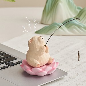 미미네아쿠아 어항장식품 모조 낚시하는 귀여운 곰, 1개, 높이 5cm