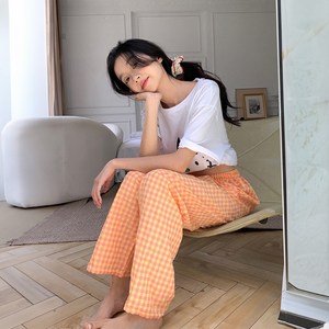 또온나 9부 파스텔 체크 파자마 면소재 가볍고 시원한 잠옷 바지 CW치크