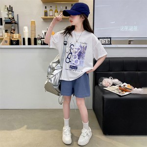 조이걸스 여아 여름 2024년 new summer 크루넥 라운드티 면혼방 냉장고 반바지 곰돌이 큐티베어 화이트 면티셔츠 츄리닝 트레이닝 초중생 초등생 중등생 단체복