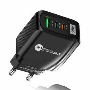 USB+PD 3포트 멀티 고속충전기 58W, 블랙, 1개