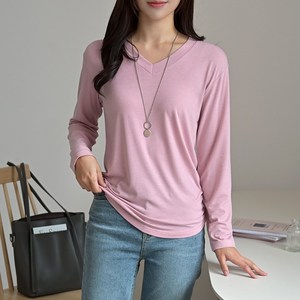 데일리앤 아이콘 브이넥 무지 긴팔 티셔츠