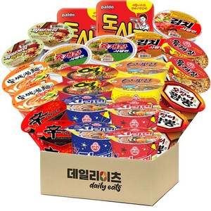 [데일리이츠] 맛있고 간편한 컵라면 12종류 24개입 (육개장사발면2 김치사발면2 신라면2 안성탕면2 짜파범벅2 오짬2 진라면매운2 열라면2 스낵2 진순2 오뚜기육개장2 도시락2), 1세트
