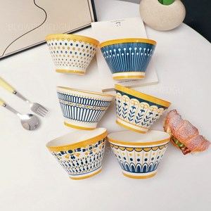 MoningSea 북유럽 도자기 삿갓 그릇 예쁜 밥공기 반상 기세트, 1세트, 밥그릇6p, 옐로우
