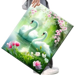 FASEN 액자 보석십자수 캔버스형 DIY 키트 40 x 50 cm, FAN117.호수의 백조, 1세트