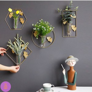 골드 철제 와이어 행잉 벽걸이 화병 꽃병 4종, 육각형