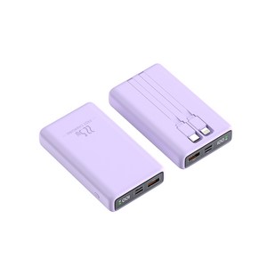 대용량 PD 22.5W 초고속충전 미니 전량표시 케이블 일체형 보조배터리 10000mAh, 퍼플