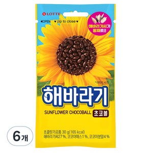 롯데웰푸드 해바라기 초코볼, 30g, 6개