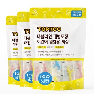 탑쿠 더블라인 개별포장 어린이 일회용 치실, 3개, 100개입