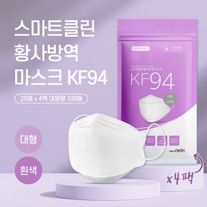 알뜰형 대용량 스마트클린 KF94 마스크 대형, 100매입, 1개, 대용량 흰색