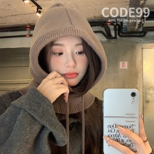 CODE99 니트 바라클라바 여성 겨울 스탠다드핏 후드 넥워머, 그레이