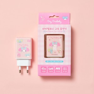 산리오캐릭터즈 고속 충전 어댑터 45W 2포트 (type-C usb-A), 1개, 마이멜로디(핑크색)