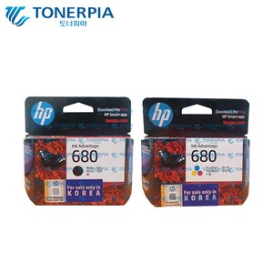 HP 잉크 2종 세트 HP680, 검정, 삼원색, 1세트