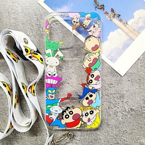 갤럭시 젬폰2 케이스 AT-M130S 짱구 와글와글 클리어 투명폰 실리콘폰 스트랩 키즈폰