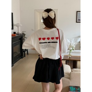글로리원 여성 로맨틱 하트 레터링 데일리 루즈핏 반팔티