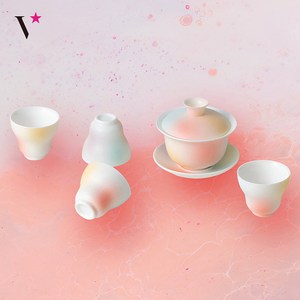 비비드마켓 이국적인 모던한 고급스러운 찻잔세트 다도 다기세트, 복숭아빛, 그릇1 컵4, 1개