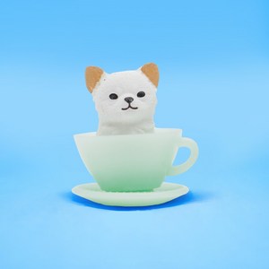 미미네아쿠아 어항 티컵 강아지 피규어-그린컵 하얀멍, 1개