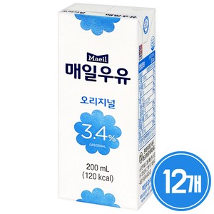 매일유업 매일우유 멸균우유 오리지널, 200ml, 12개