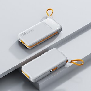 보조배터리 고속 충전 대용량 27000mAh 신고 없이 바로 기내 반입 가능 Lightning Type-C 충전 케이블 내장 야외 캠핑이 더 안심, 흰색