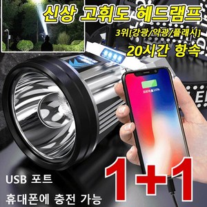 1+1신형 독일 고출력 헤드램프 고휘도 원거리 조명 충전식 서치라이트 헤드램프 충전식 캠핑 램프, 실버*2