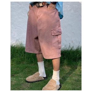 일이오 남자 릴렉스 오버핏 버뮤다 카고 5부 데님팬츠