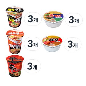 소컵라면세트(튀김우동3 새우탕3 신라면3 육개장3 김치사발면3), 1개