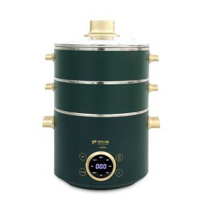 키친아트 3 in 1 스텐 전기 멀티쿠커 2L + 2단 찜기, KA-G2534(그린 + 골드)