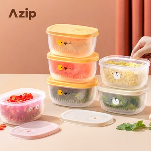 Azip 에이집 카툰 냉장고 물빠짐 보관용기 냉장고수납 15cm*7cm 3세트, 화이트+옐로+핑크 3세트