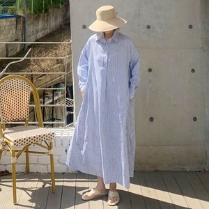 애플망고옷장 오버핏 간절기 블리 카라 스트라이프 블라우스 롱원피스