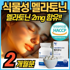 100% 식물성 멜라토닌 2mg 함유 정 식약처 해썹 인증 메라토닌 멜라토닉 맬라토닌 L-테아닌 이노시톨 비타민B 추천 에너데이 melatonin 보조제, 1개, 60정