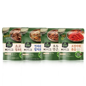 올따옴 CJ 냉장 비비고 (소고기장조림125g+견과류멸치볶음60g+호두연근조림90g+오징어채볶음55g) 4종1세트, 125g