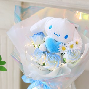 오프랑데코 비누꽃 오로라장미 산리오 인형꽃다발 + LED조명 세트, 시나모롤, 1개