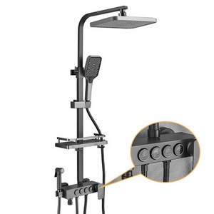 annalve 프리미엄 선반형 LED 온도 표시 해바라기 샤워기 수전세트, 일반형, 그레이, 1개