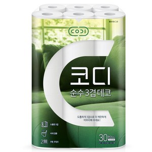 코디 순수 3겹 데코 화장지 30M, 30개입, 3개