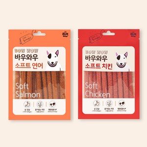 바우와우 먹기좋은 부드러운 강아지 간식 져키 소프트 연어 150g x 3봉 치킨/연어 450g, 3개