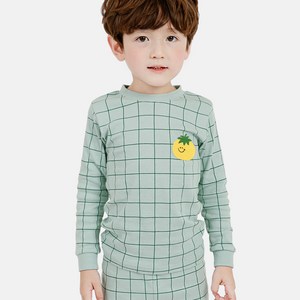 멜리스 국내생산 유아 아동 체크카키 30수 후라이스 내의 실내복 상하 세트