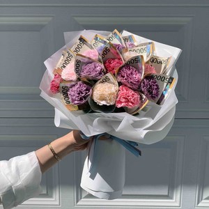 나루플랜트 용돈꽃다발 돈다발 돈꽃다발 플라워용돈박스 생일축하 와이프선물 바구니배달, 카네이션믹스, 13송이