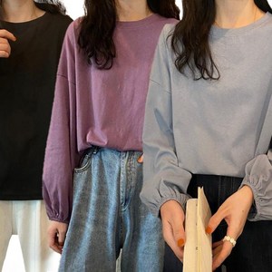 주디엘리 여성 파스텔라인 기본 긴팔 라운드 티셔츠 1+1+1