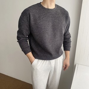 몽키/10color [size 95-110] 세미오버핏 소프트 골지 라운드 니트 맨투맨