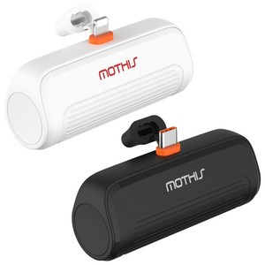 1+1 모디스 20W PD 고속 충전 일체형 휴대용 미니 보조배터리 5000mAh, 8핀(화이트)+C타입(블랙)